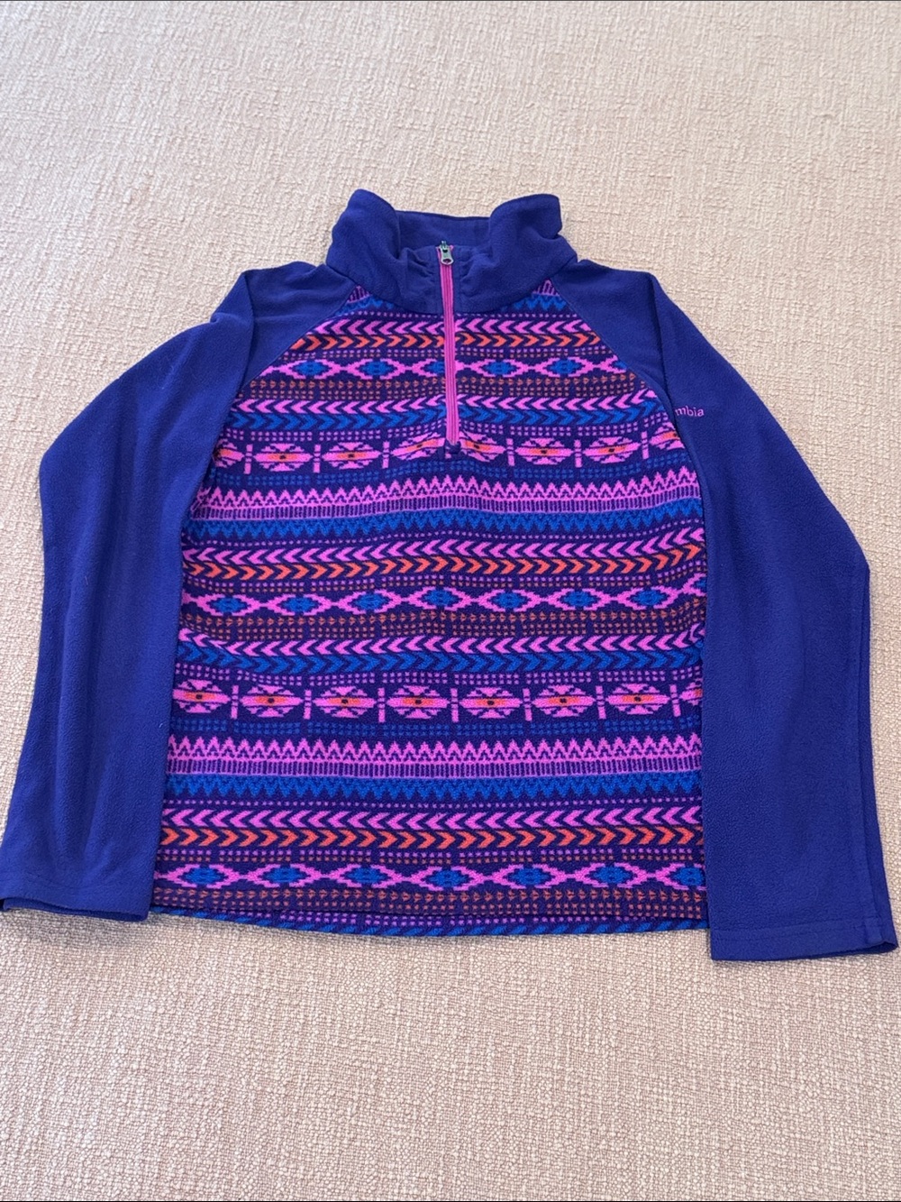 Girls' size 10 to 12 yrs Columbia Purple Quarter-Zip Fleece Pullover Aztec motif